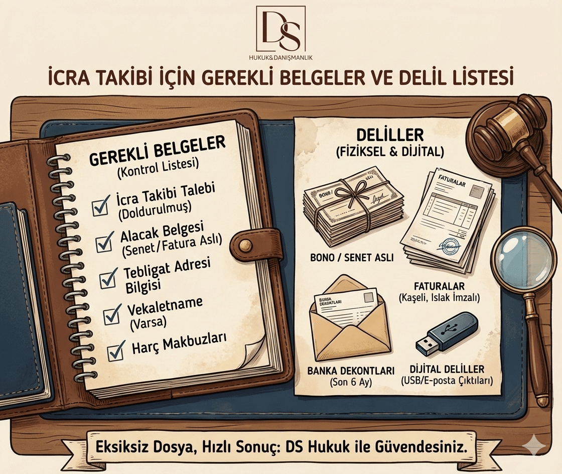 İcra takibi için gerekli belgeler ve delil listesi